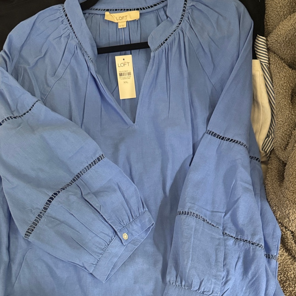 LOFT Light Blue Tunic with Embroidered Accents
